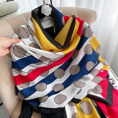 China 2021 Wholesale New Arrival Soft Touch Feeling Hijabs Neck Scarf Cotton Print Shawls Women Cotton Scarf 2021 for sale