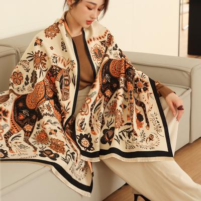 China Soft Thick Touch Feeling New Fashionable Long Soft Scarf Printed Flower Scarves Women Stylish Winter Warm Cashmere Wraps Pashmina Shawls Capes for sale