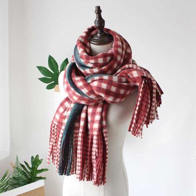 China Factory fashion winter style rainbow stripe muffler scarvessel cashmere plaid tassel Korean direct Korean thickened neck scarves for sale