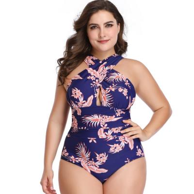 China Anti-static Large Size One Piece Swimsuit Cross Belly Covering Nylon Quality Swimsuit Plus Size Female for sale