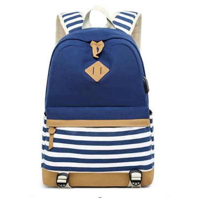 China With USB factory style backpack stripe pattern wholesale new high quality school bag for sale