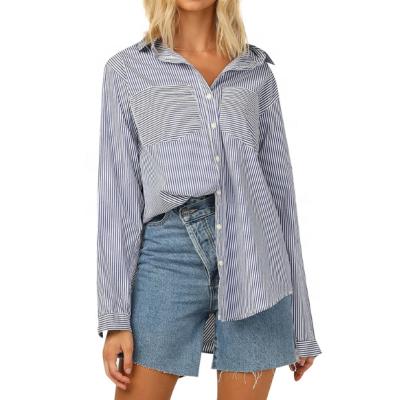 China Anti-pilling Fashion Women Button Down Shirts Grid Casual Women Luxury Long Blouse for sale