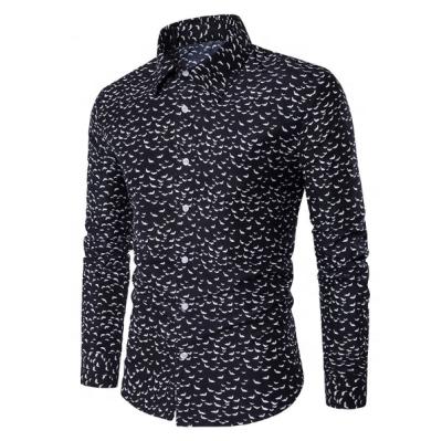 China Fashion Anti-pilling Men's Shirts European Lapel Long Sleeve Blouse Printed Silk Mens Shirts for sale