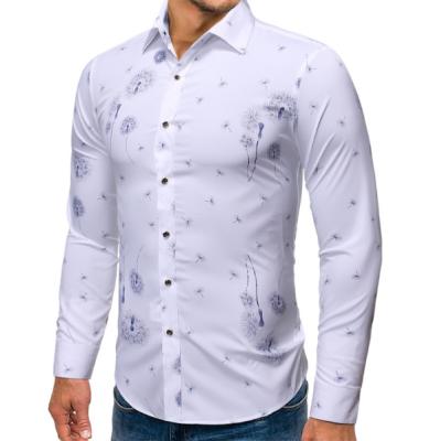 China Custom 100% Anti-pilling Cotton Men's Lap Down Slim Fit Shirts Long Sleeve Printed Dress Shirt for sale