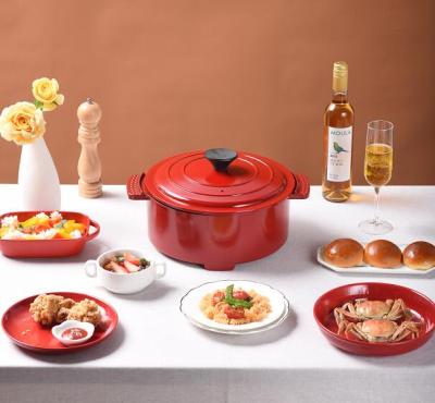 China Outdoor Red Electric Multi Hot Pot Grill Pan Removable Christmas Inner Pot For Frying Easy Cleaning Pot for sale