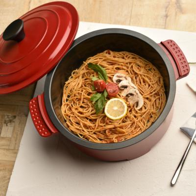 China Outdoor Red Electric Multi Hot Pan Grill Pot Cooker Detachable Inner Christmas Pot For Easy Cleaning Steamer for sale