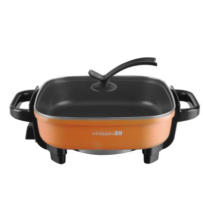 China Outdoor Electric Multi-Function Pizza Pan Non-Stick Square Cook Pan Glass Lid Electric Wok Hot Pot Deep Fryer for sale