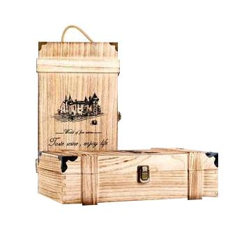 China Handmade Dark Torched Double Bottle Wood Wine Crate Wooden Wine Box for sale