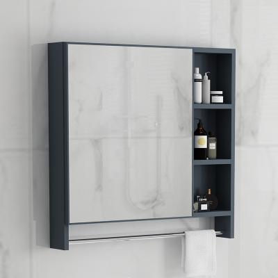 China Customized Mirrored Soft Black Silver Wall Mounted Bathroom Vanity Modern Style Wall Mounted Storage Cabinets 304 Stainless Steel Large for sale