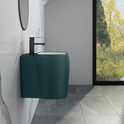 China Modern Wall Hung Wash Sink Semi Pedestal Color Ceramic Matte European Style Square Oval Bathroom Hand WC for sale