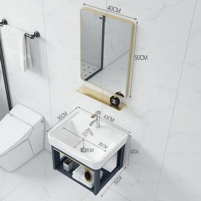 China Modern Bathroom Cabinet Vanity Sink Wall Hung Basin New Arrival White Bathroom Ceramic Rectangular Basin With Aluminum Rack for sale