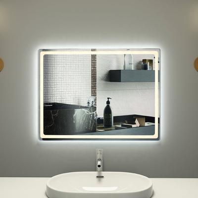 China Muti light functions bathroom led warm lit alarm clock led mirror with time display led_light_mirror for sale