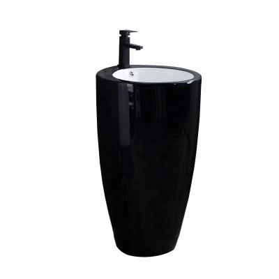 China Modern Wholesale Hand Washing Basin Black With Color OEM Hotel Using Flood Sink Ceramic Pedestal Wash Basin for sale