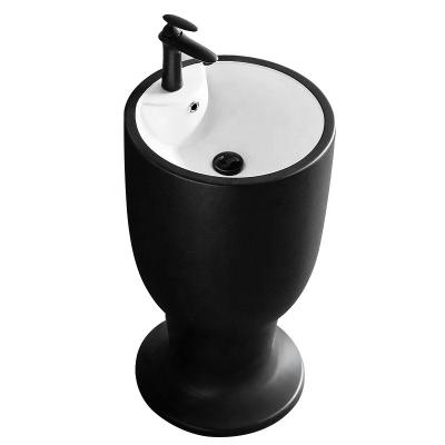 China Modern Fancy Modern Fancy Matte Black Ceramic Graphic Ceramic Hot Sale Basin Sink Bathroom Mount Floor Ware Floor Ware Basin for sale