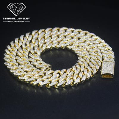 China Factory Custom Hiphop Mens Iced Out Solid Gold 10mm Moissanite Diamond Cuban Chain Hiphop Tennis Necklace S925 Yellow 10K 14K 18K 22inch for sale