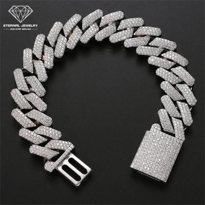 China Pure Moissanite Yellow White Gold Diamond Gem Cuban Chain Bracelet S925 Silver 9k 10k 14k 18k High Quality Men Hip Hop Real for sale