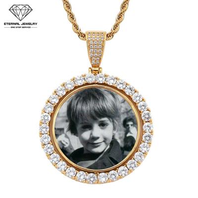 China Popular Romantic Pure White Yellow Moissanite Gold Diamond Commemorative Photo Frame Pendant Hip Hop Round S925 Silver 9K 10K 14K 18K for sale