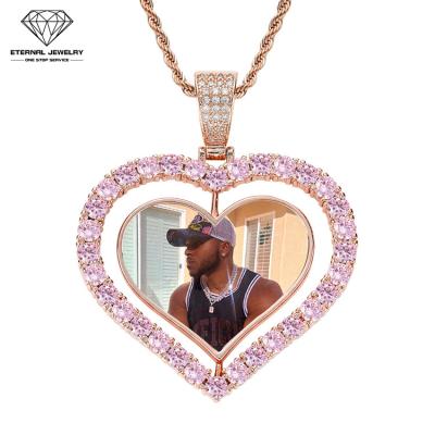 China Pure White Yellow Moissanite Diamond Gem Photo Frame Heart Pendant Necklace Hip Hop S925 Gold Romantic Custom Fine Silver 9k 10k 14k 18k for sale