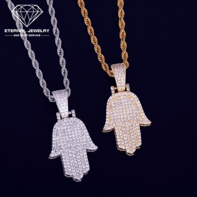 China Diamond and Gem Pendant Necklace Pure Yellow White Moissanite Hip Hop Palm S925 Romantic Trendy Gold Silver 9k 10k 14k 18k for sale