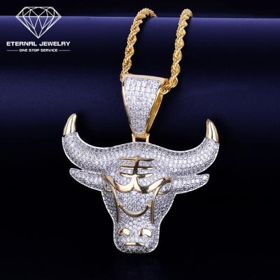 China Pure Yellow White Moissanite Animal Gold Diamond Gem Pendant Necklace S925 Silver 9k 10k 14k 18k Men's Romantic Hip Hop Iced Out Bull Head for sale