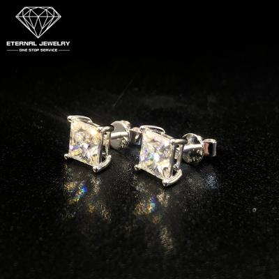 China Luxury Silver Gold 1ct D VVS Asscher Moissanite Diamond Ear Studs Earrings TRENDY Ladies Real S925 10k 14k Women With Certificate for sale