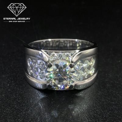 China Romantic High End Men's Luxury Fashion 9k 10k 14k 18k 24k Gold Plated White 2 Carat Ct Diamond Moissanite Wedding Party Ring for sale