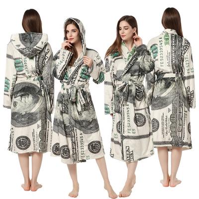 China Women's QUICK DRY Floral Print Hooded Bathrobe Turn-down Collar Flannel Cloth Bathrobe for sale