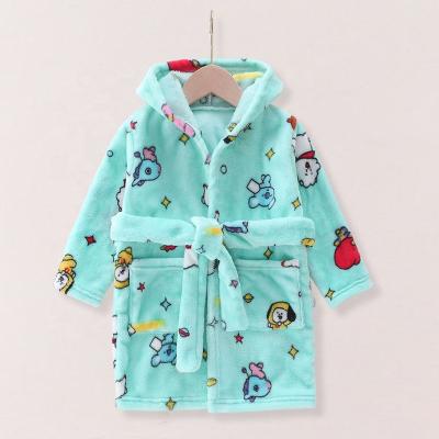 China Thermal Floral Printed Cloth Cartoon Bathrobe Flannel Fabric Kids Hooded Bathrobe for sale