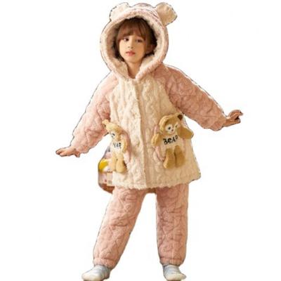 China Children's thermal pajamas autumn and winter girls' pajamas thickened warm robe hoodie coral fleece for sale