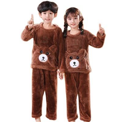 China New cartoon robe children's thermal pajamas suit boys and girls dress long-sleeved coral fleece pants suit for sale