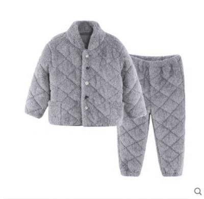 China Winter cotton velor thermal kids pajamas thickened quilted pajamas set children's solid color padded jacket for sale