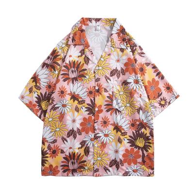 China Anti-pilling summer flower mahjong printing chinese short-sleeve shirt gallery department vintage drop shoulder shirts for mens mens chic shirts for sale