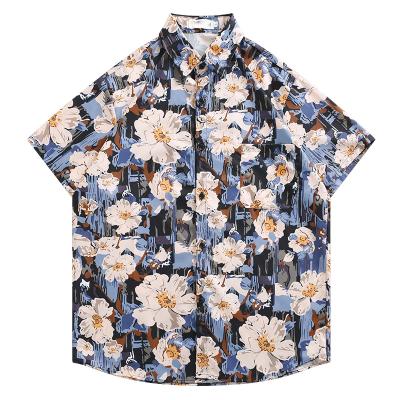 China Male Hawaiian T-shirts High Street Leisure Vacation Designer Shirt Vintage Anti-pilling Summer Wind Flower Full Print National Shirt for sale