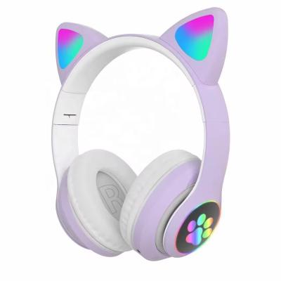 China Perfect Sound New LED flash cute cat ear headphones wireless headset Sports games girls foldable cute wireless connection headphones for sale