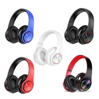 China Gaming Earphone Stereo Earphones 2024 NEW Colorful LED Lights wireless headset with Built-in Mic Light Weight Wireless Foldable HiFi Stereo Headphones for sale