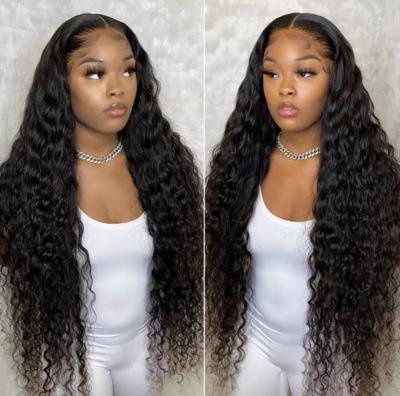 China Original Pure Human Hair Glueless Unprocessed Highlight 26Inch Remy Brazilian Water Wave Front Wigs 100% Natural Black Human Hair Lace Front Wigs for sale