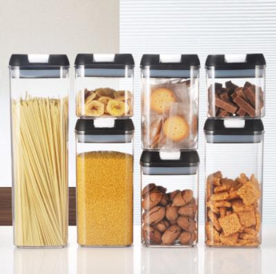 China Viable Sets of 7 Pieces Kitchen Plastic Sealing Jars with Lids for Sealing Grains and Food Miscellaneous Storage Box Transparent Color Box for sale