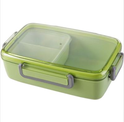 China New 1.1L Fiber Compartment Stainless Steel Student Sealed Insulated Portable Stocked Bamboo Bowl for sale