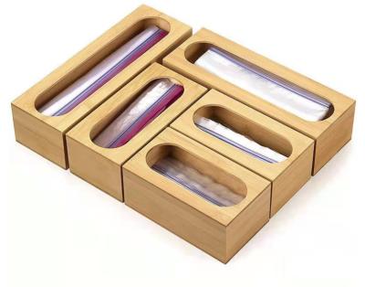 China Bamboo Box Multifunctional Storage Organizer Kitchen Sustainable Food Storage 5 Piece Suction Organizer Bamboo Wooden Set for sale