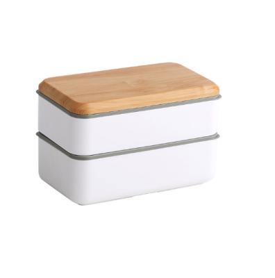 China Double-Layer Lunch Box Adult Student Wooden Plastic Take-Out Compartment Microwavable Microwavable Grain Bowl for sale