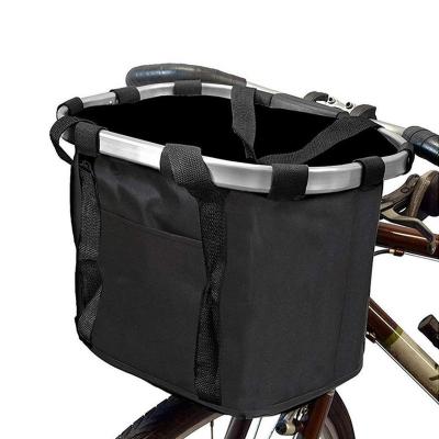 China Quick Release and Easy Install Detachable Folding Handlebar Basket Cycling Bag Carrier Pet Dog Bike Bicycle Basket for sale