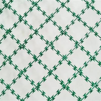 China Sharp Point PVC Coated Anti Climb Welded Concertina Razor Wire Barbed Tape For Farm Fencing for sale