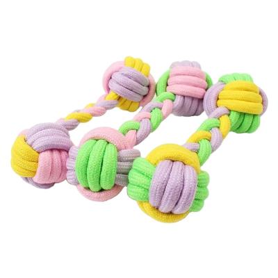 China Popular Stocked Candy Color Chew Dog Rope Toys Dumbbell Design Dog Chewing Toys for sale