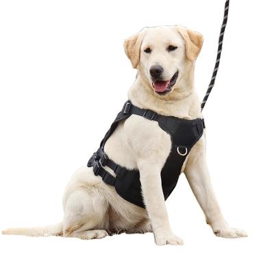 China Sturdy Large Stocked Dog Harness With Bag Dog Vest For Outdoor Dog Walking for sale