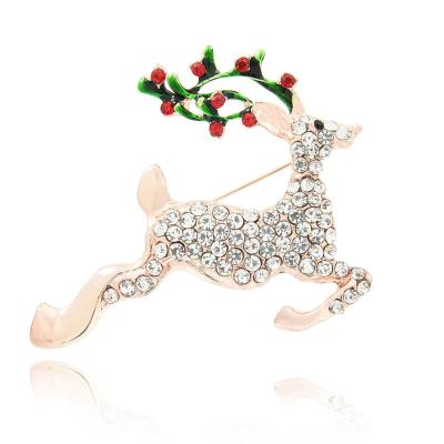 China Luxury Fashion Jewelry Keepsake Brooch Pins Christmas Pin Floral Pin Xmas Crystal Rhinestone Brooch Pin Garland Gift for sale