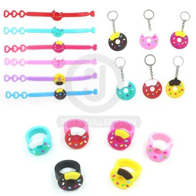 China Colorful PVC Amazon Sale Package Gift Plastic Girls Shape PVC Donuts Set Toy Bracelet Wristband Ring Key Chain Toy For Kids for sale