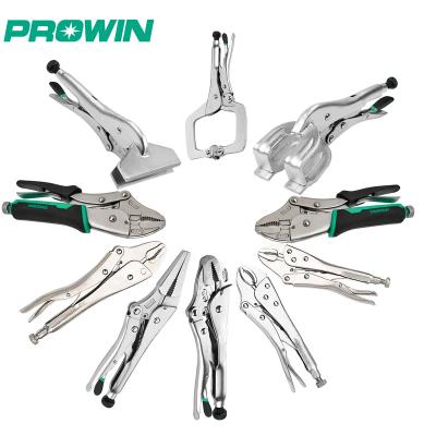 China PROWIN 9in 10in 11in Crimp C Welding Long Flat Nose Around Straight Curved Jaw Vise Handle Locking Pliers for sale