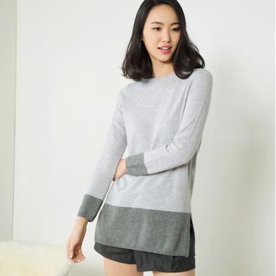 China Factory Wholesale 12GG Anti-wrinkle Knitted Sweater Colorblock Pure Cashmere Women Sweater for sale