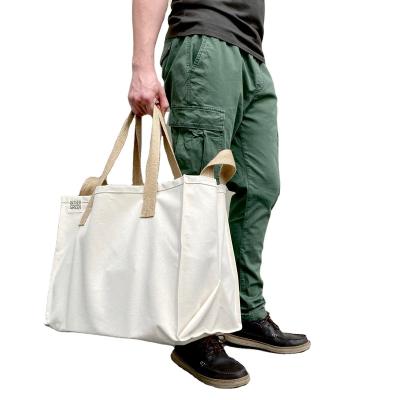 China Large Shopping 100% Natural Reusable Oversized Handled Grocery Cotton Heavy Duty Tote Bag For The Beach With Handles And Pockets Inside for sale