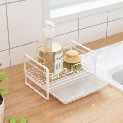 China Exquisite Kitchen Viable Wall Mounted Metal Bathroom Sink Cleaning Brush Sponge Towel Cloth Drain Storage Rack Holder Organizer for sale